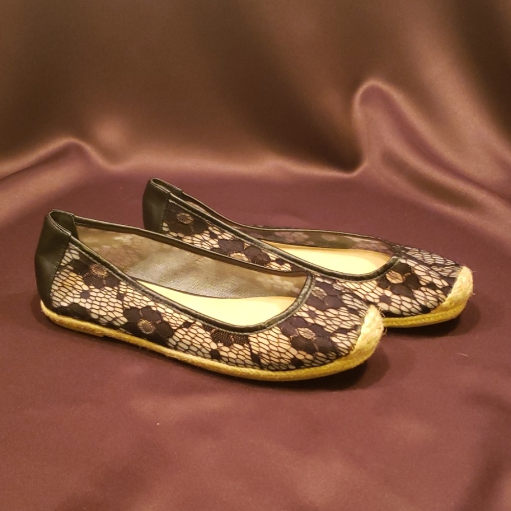 Black lace espadrilles shoes